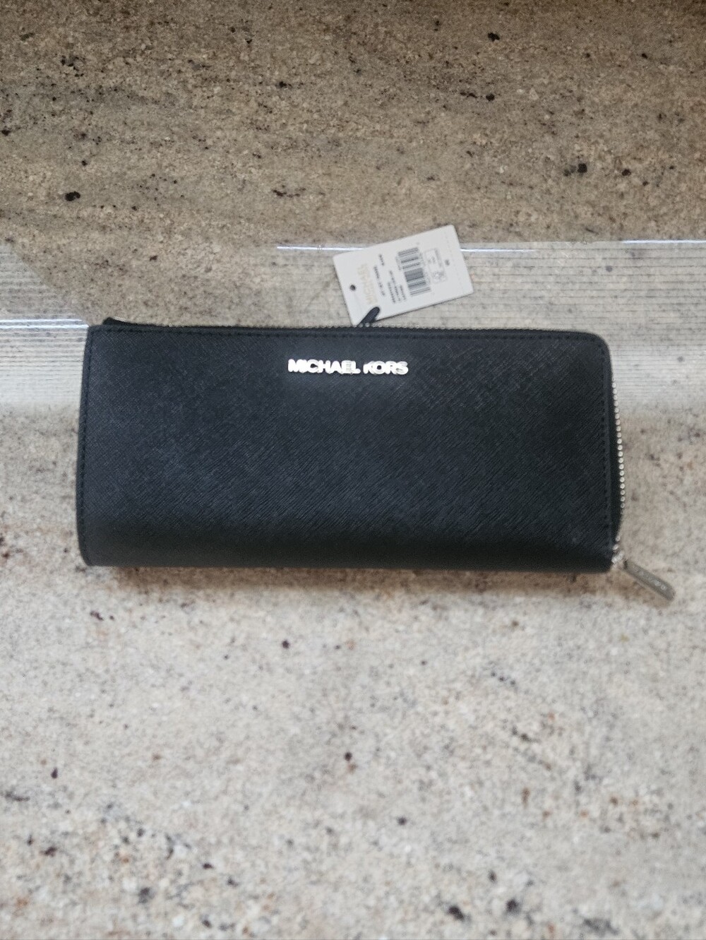 Michael Kors Black Zip Around Saffiano Leather Wallet